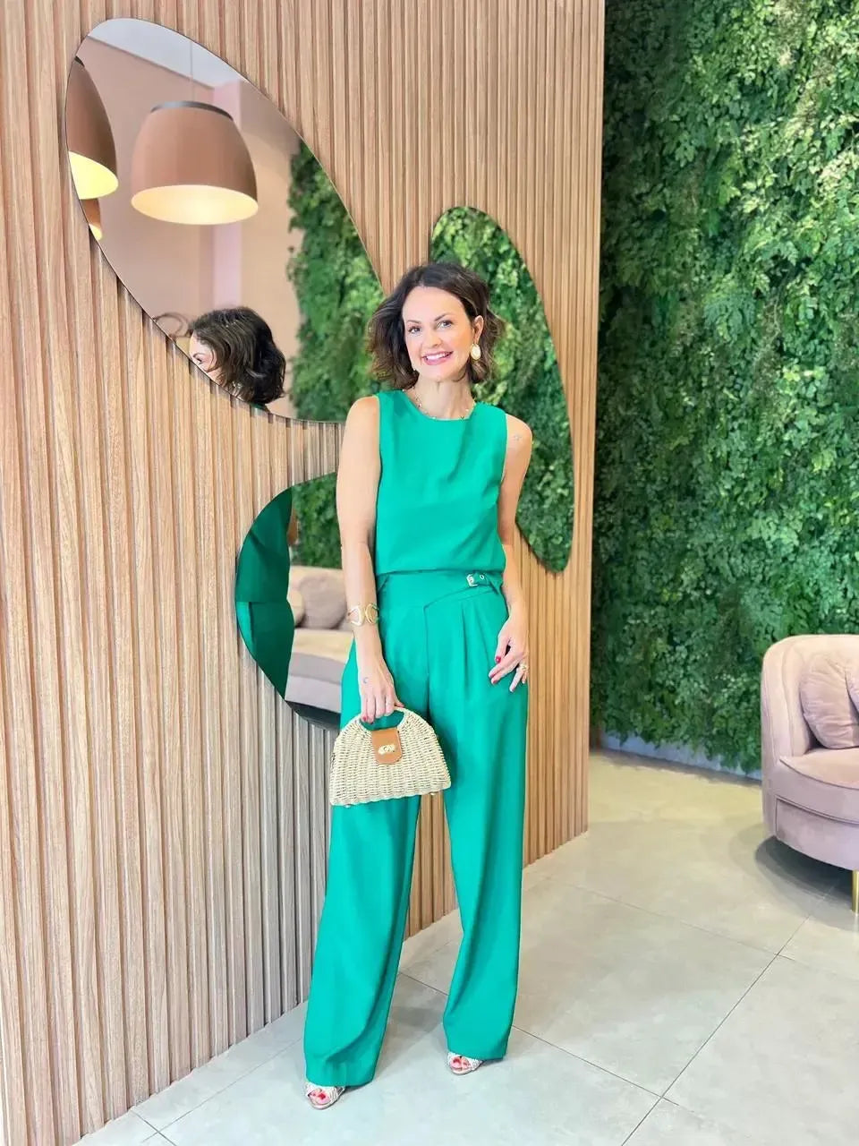 Conjunto Calça + Blusa regata, Verde bandeira