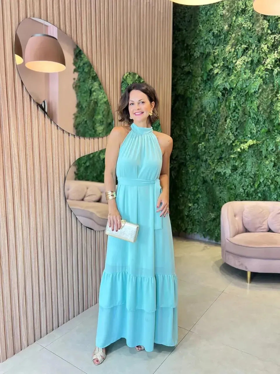 Vestido Longo decote nadador, Verde