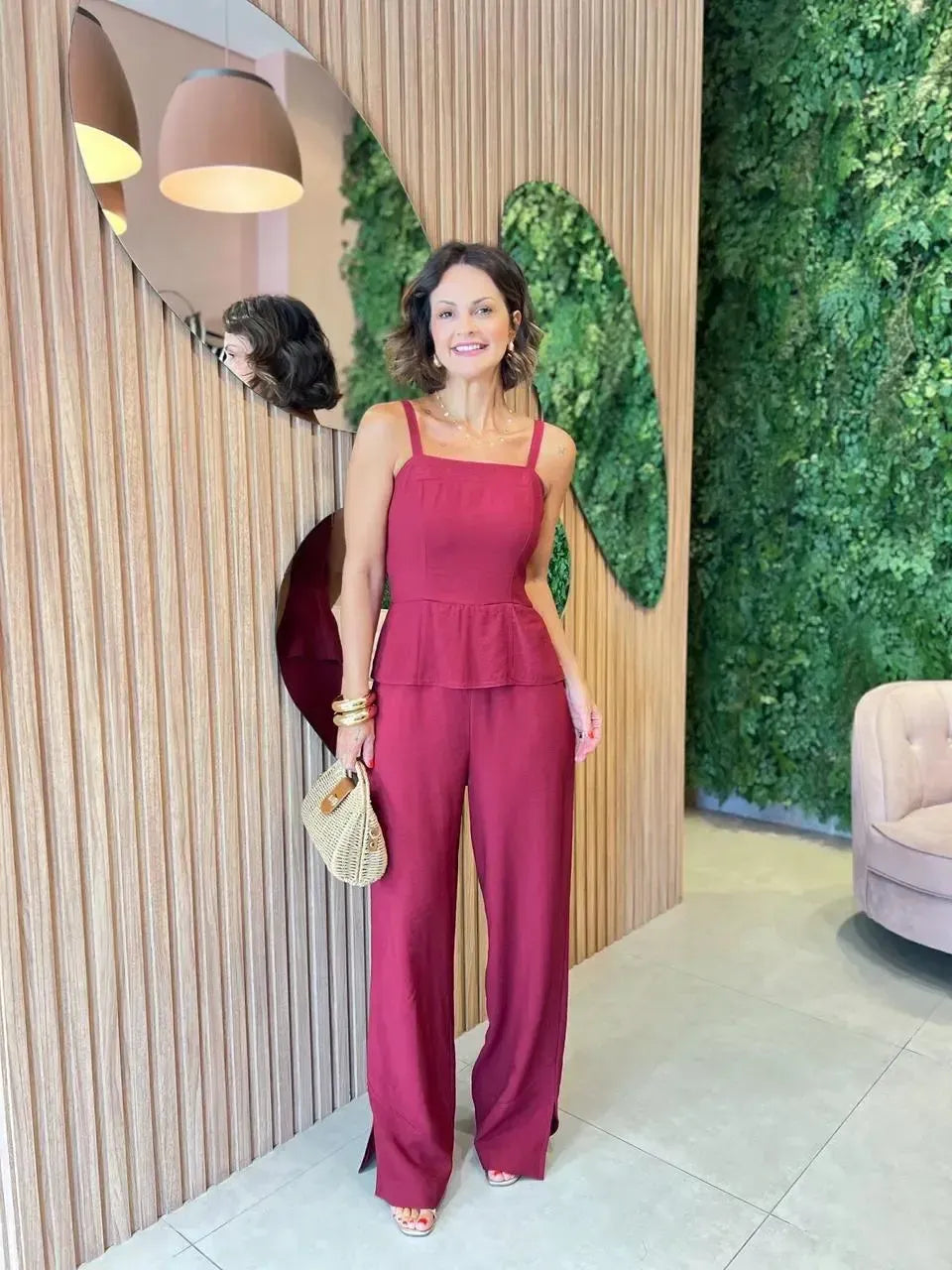 Macacão Peplum, Marsala